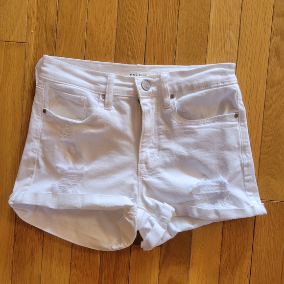 5/$20 Pacsun Ellen the shortie white denim distressed mid rise shorts 23 00 - Picture 2 of 7